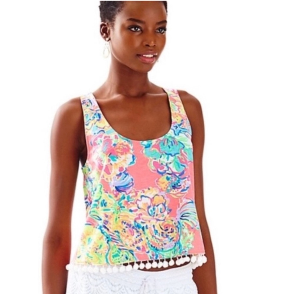 Lilly Pulitzer PomPom Tank Top racerback size S